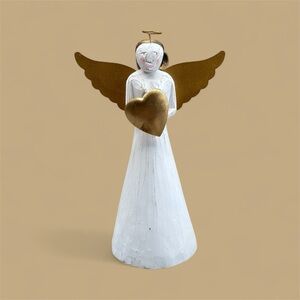 Vintage Gold and White Wood Angel